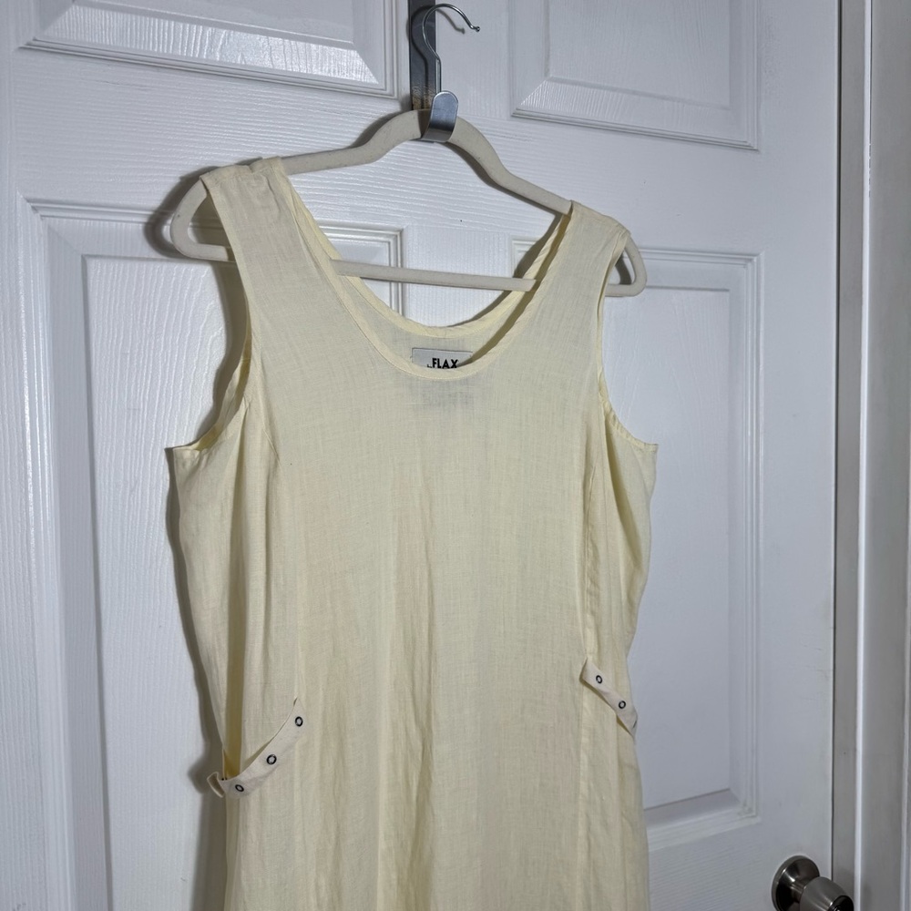 Vtg FLAX 100% Linen Maxi Dress Small Ivory Lagenlook Resort Coastal - Picture 4 of 9